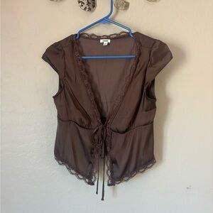 Brown Lace Trimmed Women's Top